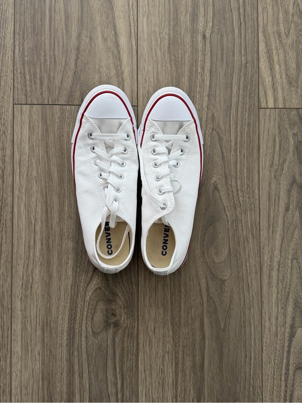 Converse White Low-Top Canvas Sneakers with Red Accent